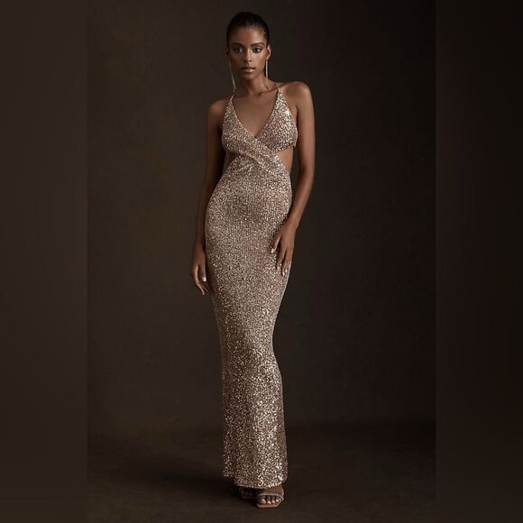 Ronny Kobo Falina Surplice Side-Cutout Sequin Column Gown - Picture 1 of 5